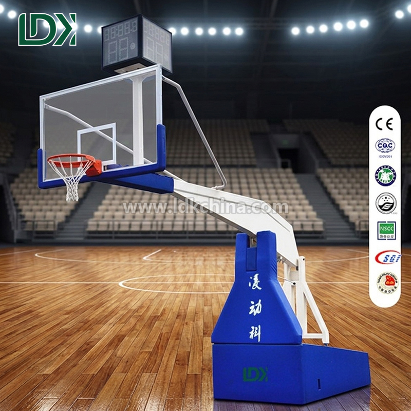 Heavy Duty Adjustable Hydraulic Basketball Goal with Tempered Glass Backboard for Indoor Outdoor High End Court