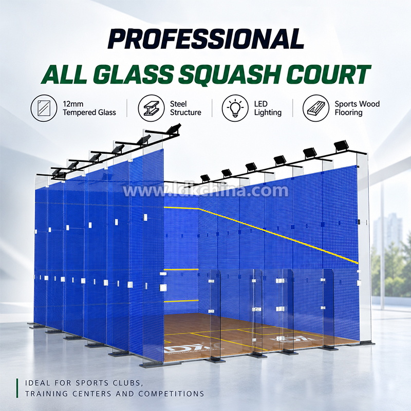 Professional All Glass Squash Court with 12mm Tempered Glass for Clubs and Competitions