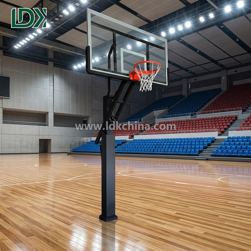 Premium Weatherproof Height Adjustable Inground Basketball Stand for Schools and Residential Backyard Court Systems