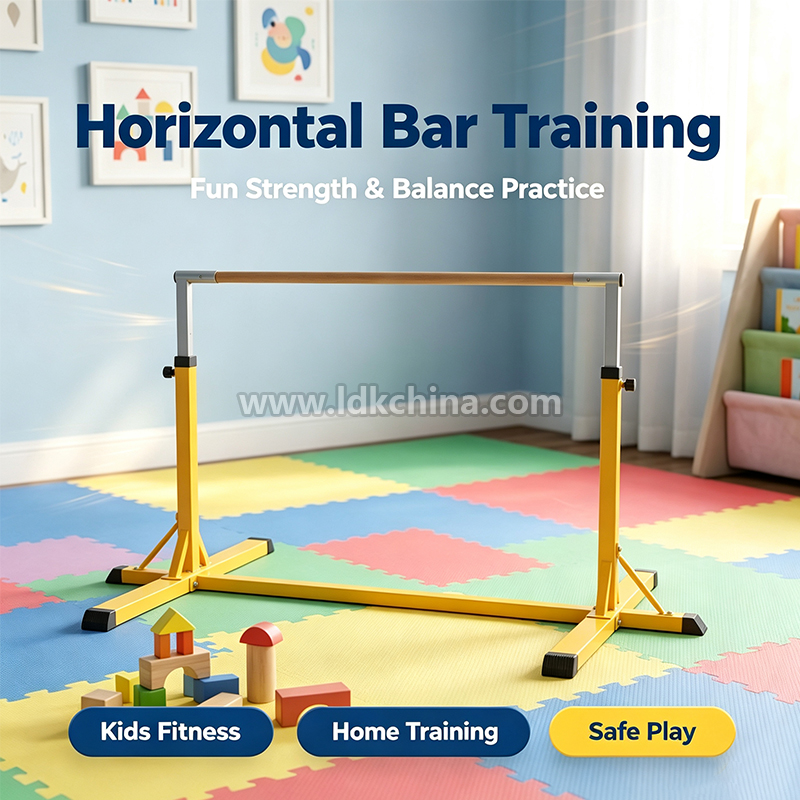 Height Adjustable Gymnastics Horizontal Bar for Kids Training Bar with Stable Base for Home Gymnastic Practice