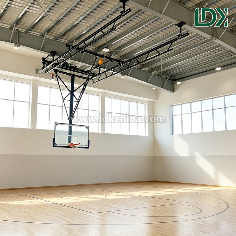 Ceiling Mounted Basketball Hoop for Gymnasium Tempered Glass Backboard Adjustable Height Indoor Basketball Goal Featured Image