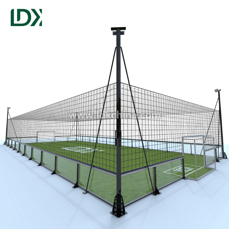 Glass Football Cage with Customizable Artificial Turf and LED Lighting Systems for Multi-Function Sports Arena