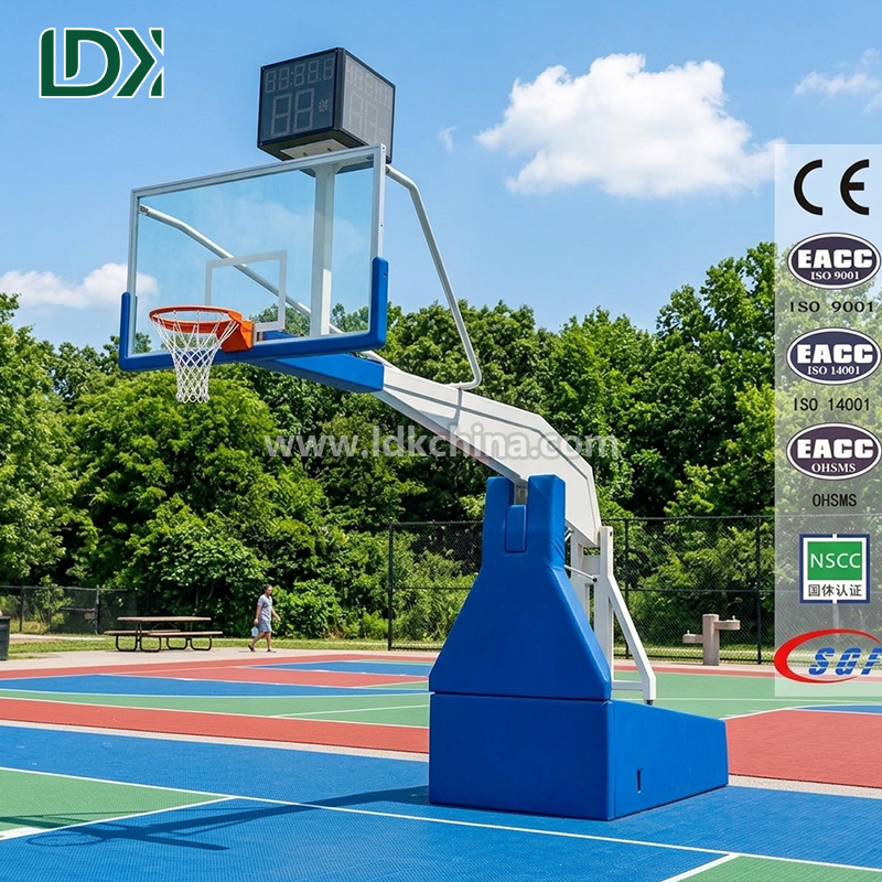 Heavy Duty Adjustable Hydraulic Basketball Goal with Tempered Glass Backboard for Indoor Outdoor High End Court Featured Image