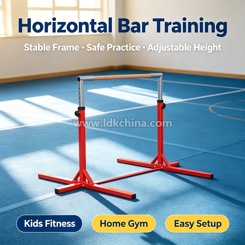 Height Adjustable Gymnastics Horizontal Bar for Kids Training Bar with Stable Base for Home Gymnastic Practice