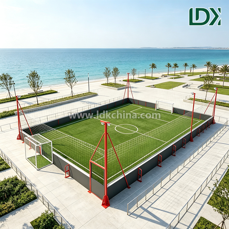 Small Size Cage Football Field With Mini Goals Safety Netting Artificial Turf Access Door and Steel Frame Poles
