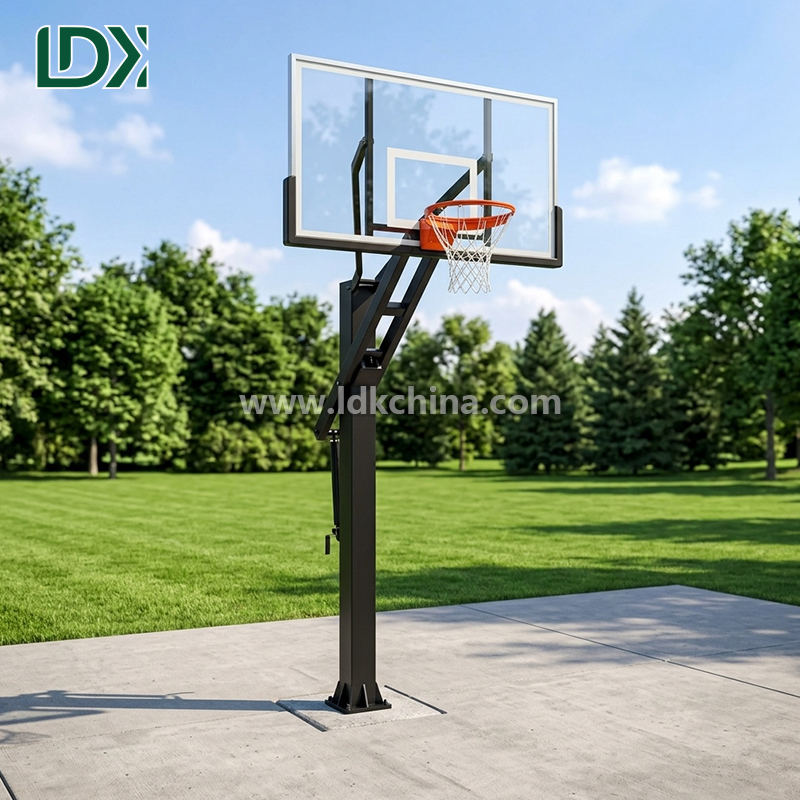 Premium Weatherproof Height Adjustable Inground Basketball Stand for Schools and Residential Backyard Court Systems