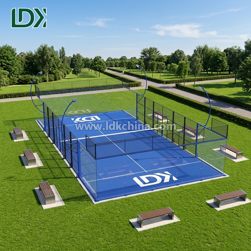 Full Set Padel Tennis Court Solution Including Artificial Turf Tempered Glass LED Lights High Strength Steel Structure
