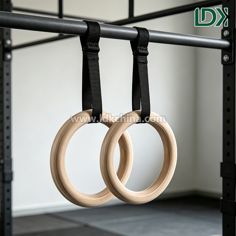 Premium Wooden Gymnastics Ring with Adjustable Belt Straps Home Gym Training Muscle Building Calisthenics Equipment