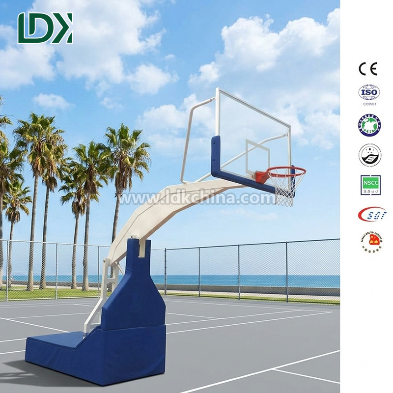 Heavy Duty Adjustable Hydraulic Basketball Goal with Tempered Glass Backboard for Indoor Outdoor High End Court