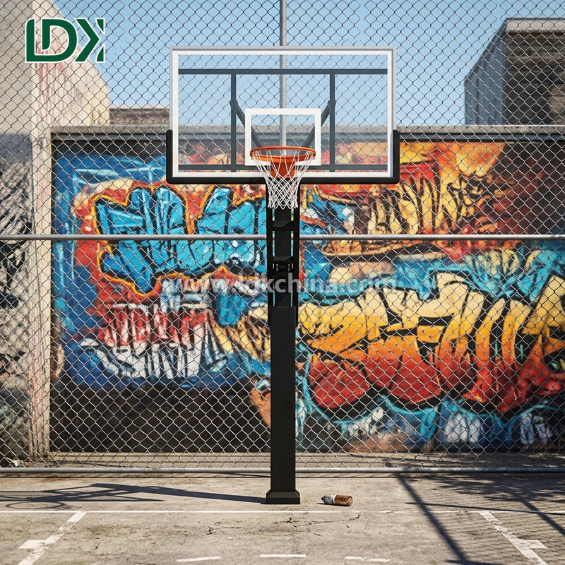 Premium Weatherproof Height Adjustable Inground Basketball Stand for Schools and Residential Backyard Court Systems