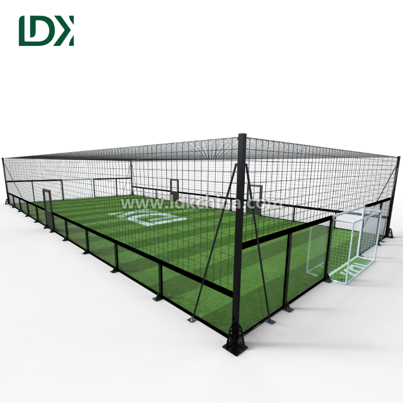 Glass Football Cage with Customizable Artificial Turf and LED Lighting Systems for Multi-Function Sports Arena