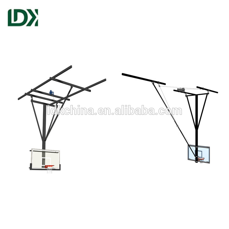 Ceiling mount suspended basketball backboard goal hoop system