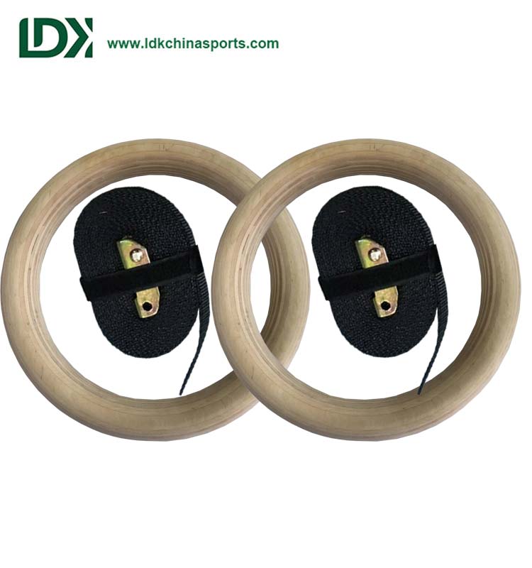 Nylon Strap Gymnastics Rings Fitness Wooden Training Gymnastic Rings