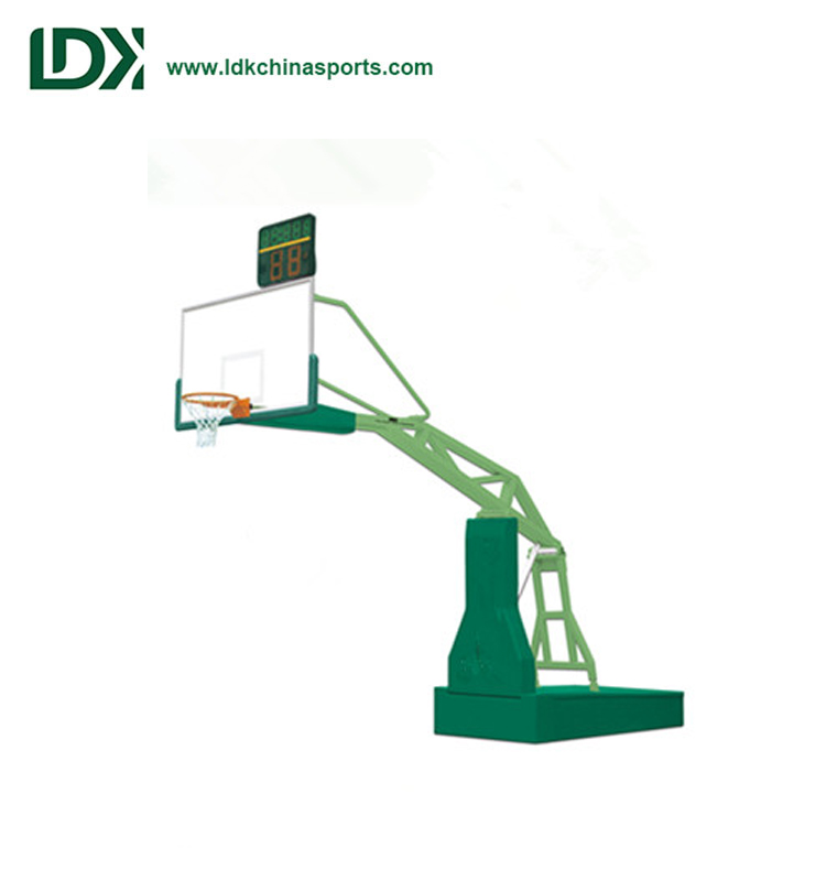 Supporto per canestro da basket mobile professionale per interni, con supporto idraulico e tabellone in vetro temperato