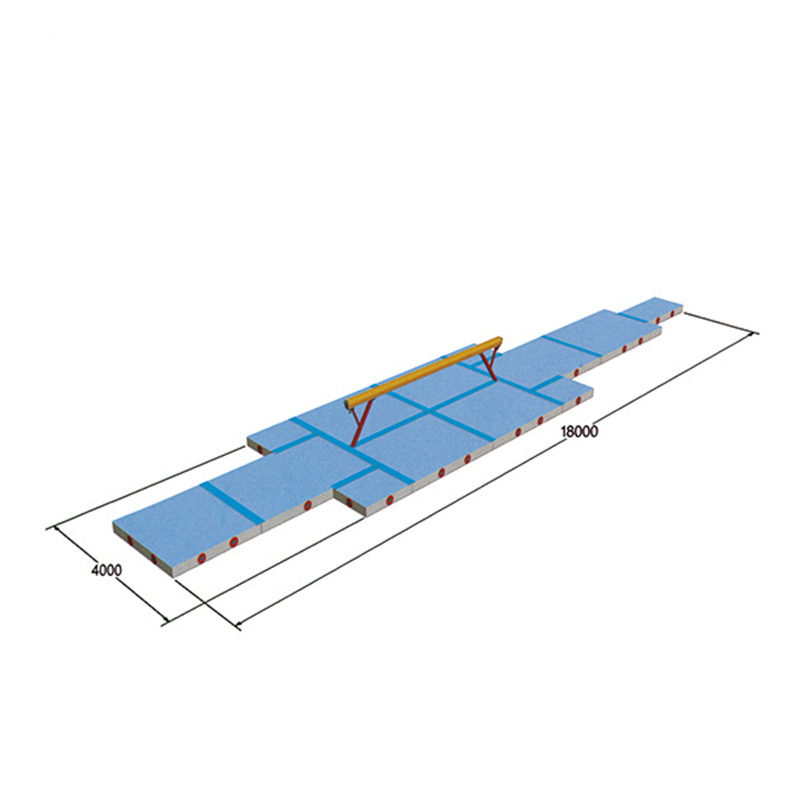 Gymnastics equipment balance beam landing mat configuration