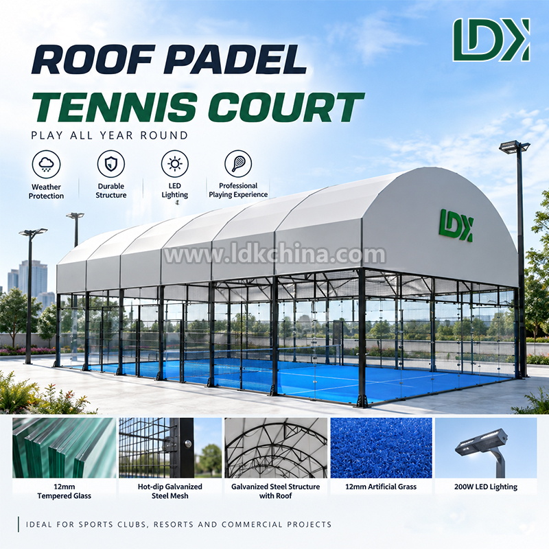 Panoramic Padel Court with Roof and Tempered Glass for Clubs and Resorts