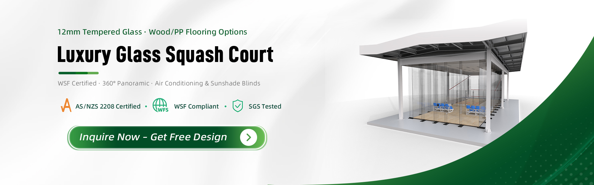 Full Glass/Wood Walls Squash Court Construction Portable Squash Court Flooring For Squash Center